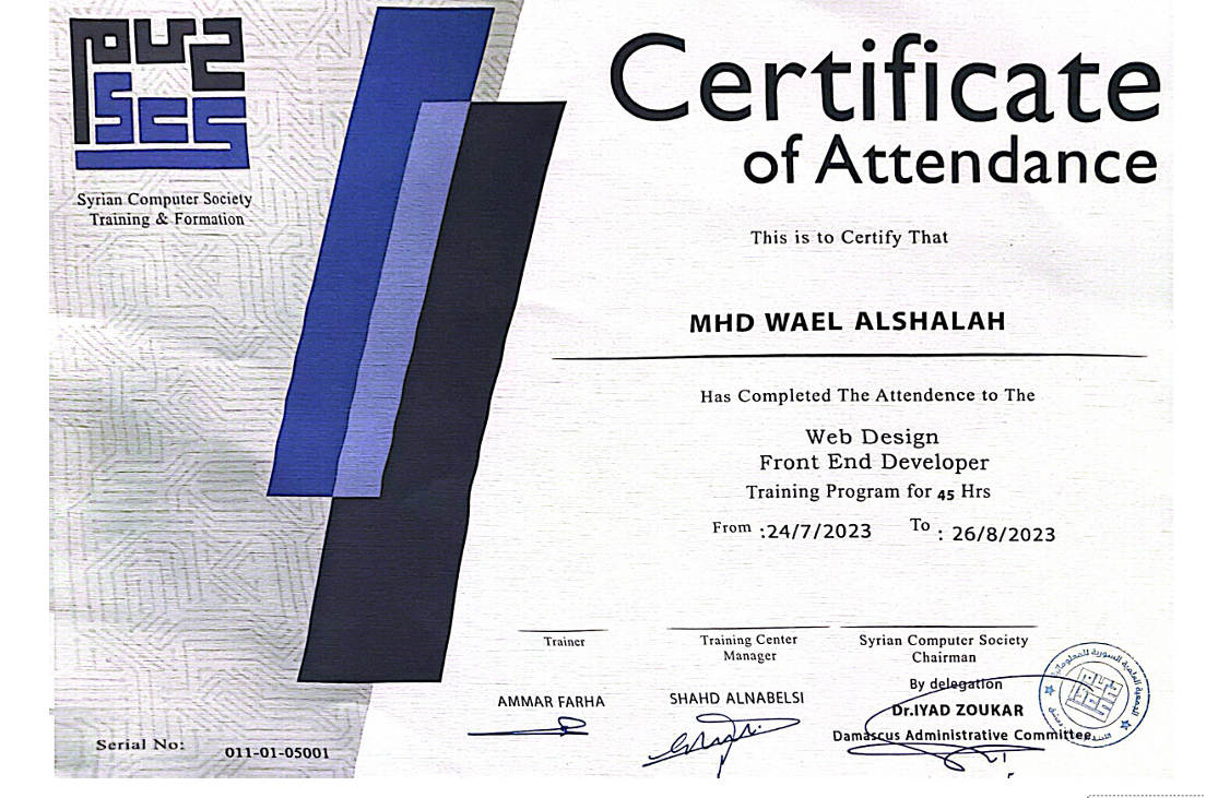 Web Developer certificate